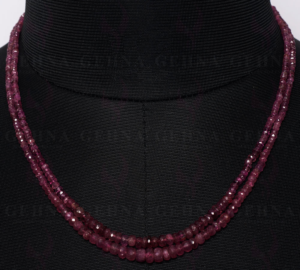 2 Rows of Pink Tourmaline Gemstone Faceted Bead Necklace NS-1480