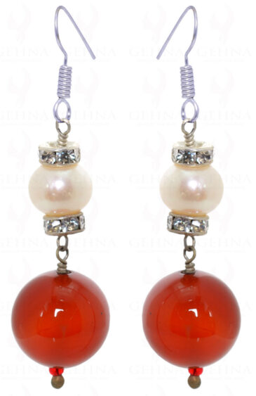 Carnelian & Sea Water Pearl Bead Earrings Made In .925 Sterling Silver ES-1481