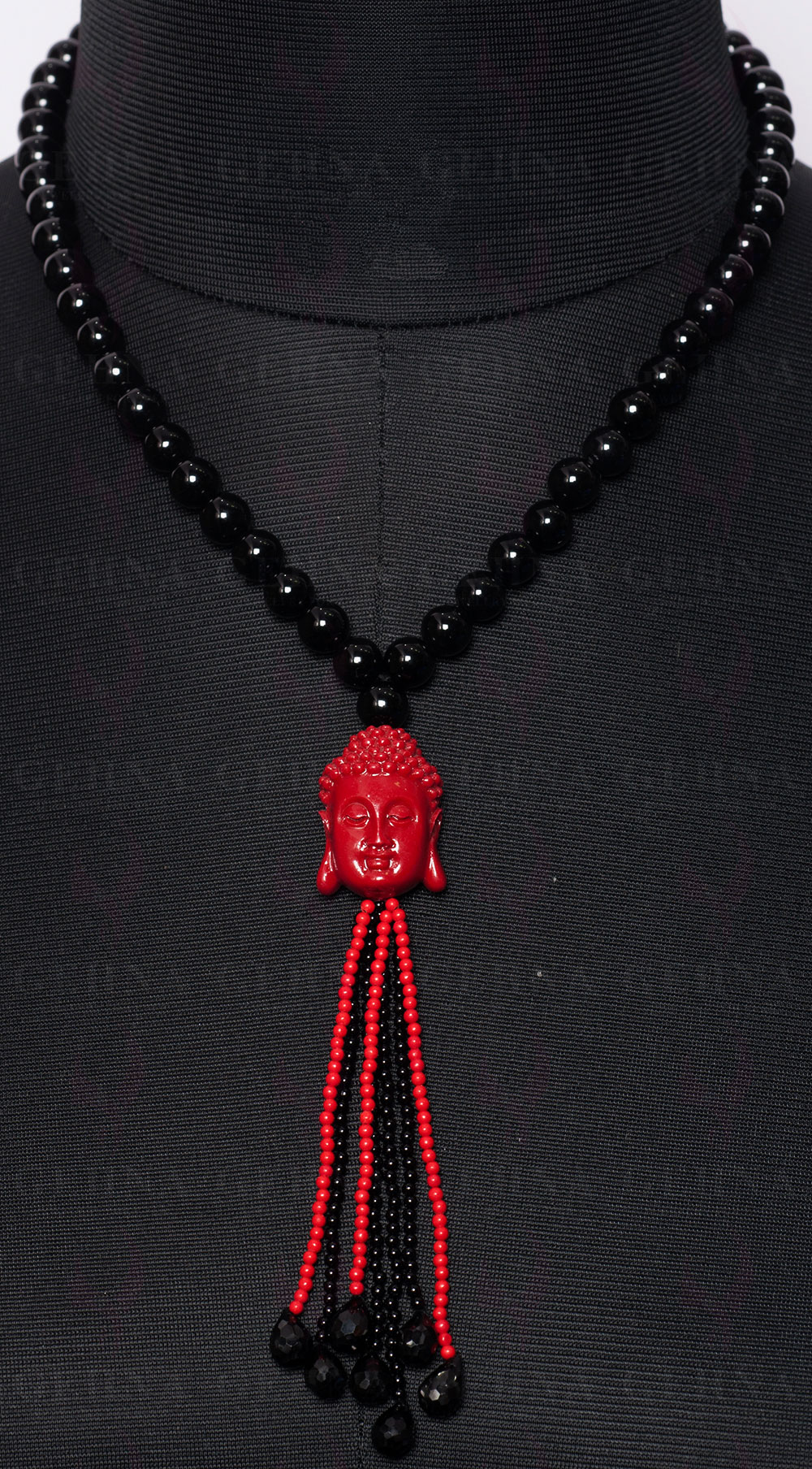 Black Onyx & Red Jasper Gemstone Cabochon Necklace NS-1481