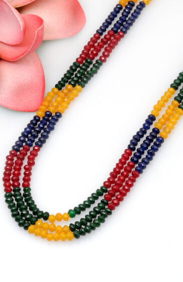 3 Rows Of Ruby Emerald Sapphire Gemstone Faceted Bead Necklace NP-1481
