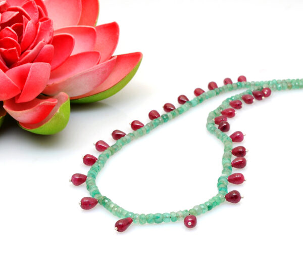 Emerald Gemstone & Ruby Drops Beaded Necklace NP-1482