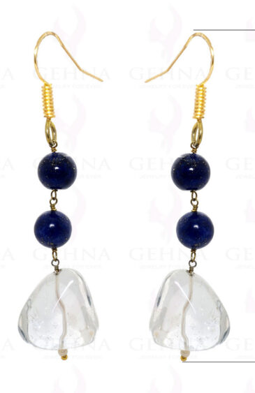 Rock-Crystal & Lapis Lazuli Earrings In .925 Sterling Silver ES-1483