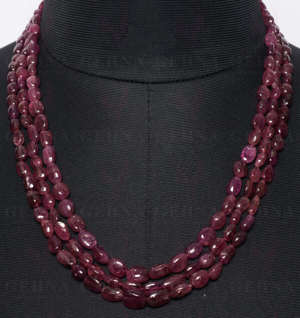 3 Rows of Pink Tourmaline Gemstone Oval Shaped Necklace NS-1485