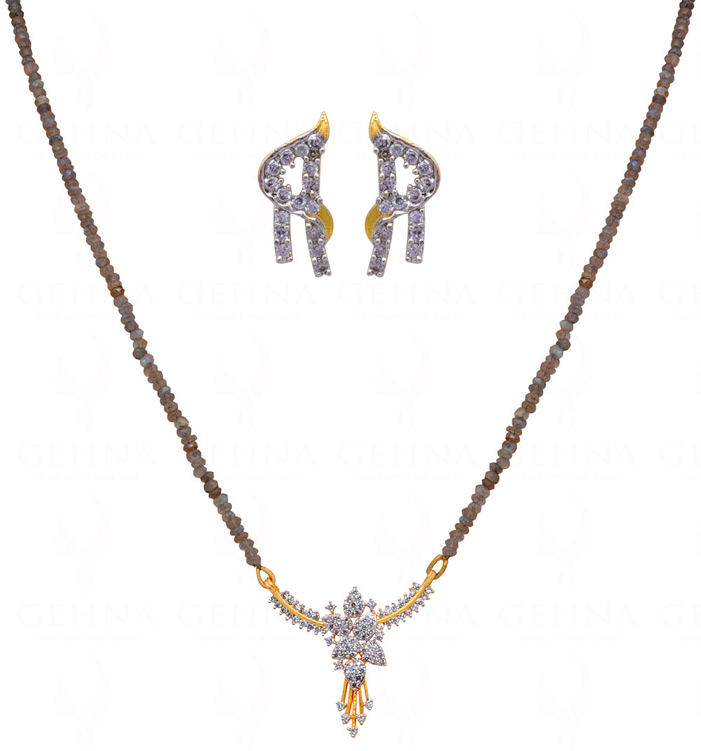 Labradorite Gemstone Bead Necklace with Pendant & Earrings NS-1488