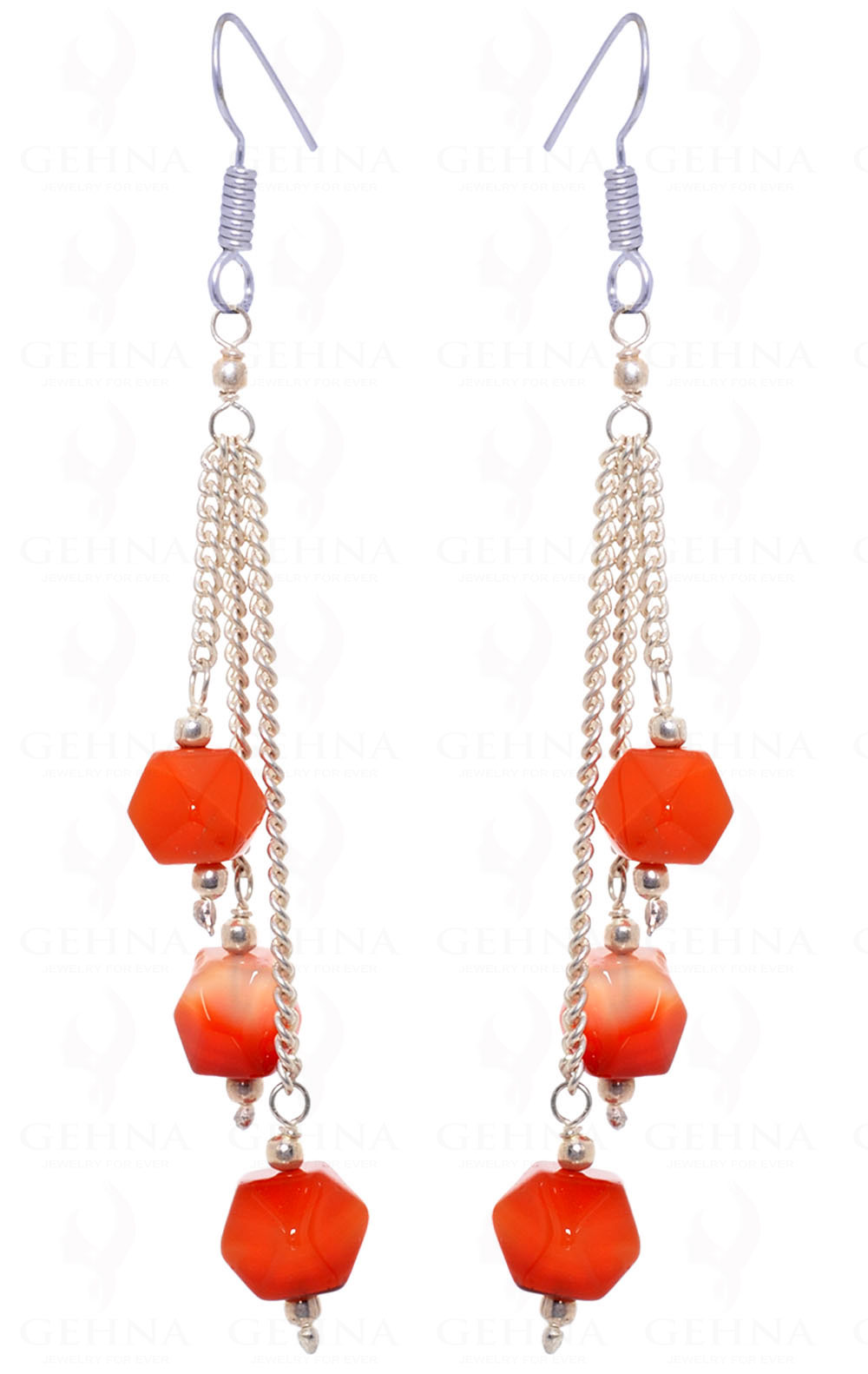 Natural Onyx Gemstone Faceted Bead Earrings Made In .925 Sterling Silver ES-1489