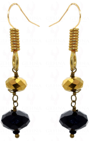 Black Onyx Gemstone & Gold Coated Bead Earrings In .925 Sterling Silver ES-1492