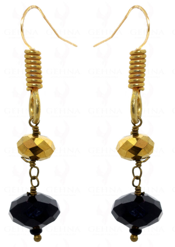 Black Onyx Gemstone & Gold Coated Bead Earrings In .925 Sterling Silver ES-1492