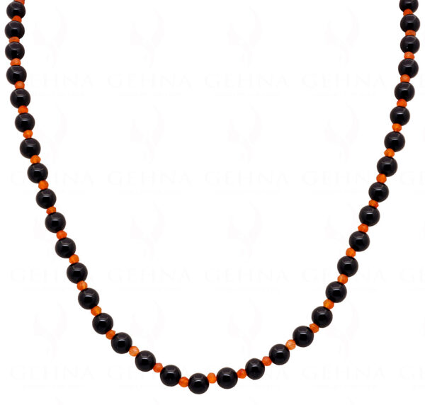 Black Onyx & Carnelian Gemstone cabochon Bead Necklace NS-1492