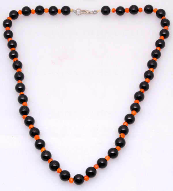 Black Onyx & Carnelian Gemstone cabochon Bead Necklace NS-1492