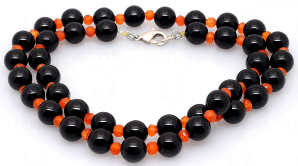 Black Onyx & Carnelian Gemstone cabochon Bead Necklace NS-1492