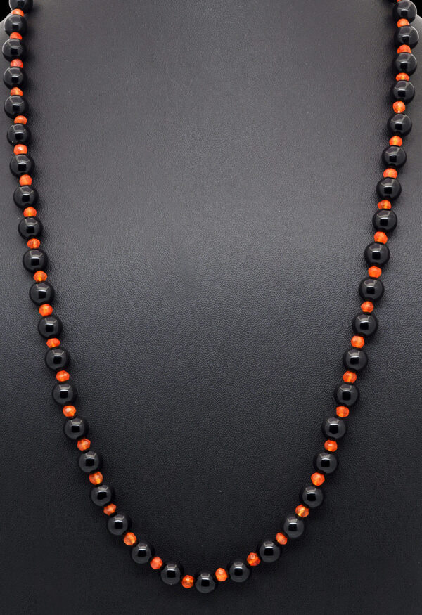 Black Onyx & Carnelian Gemstone cabochon Bead Necklace NS-1492