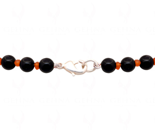 Black Onyx & Carnelian Gemstone cabochon Bead Necklace NS-1492