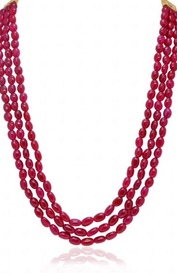 3 Rows Of Ruby Gemstone Oval Bead Necklace NP-1493