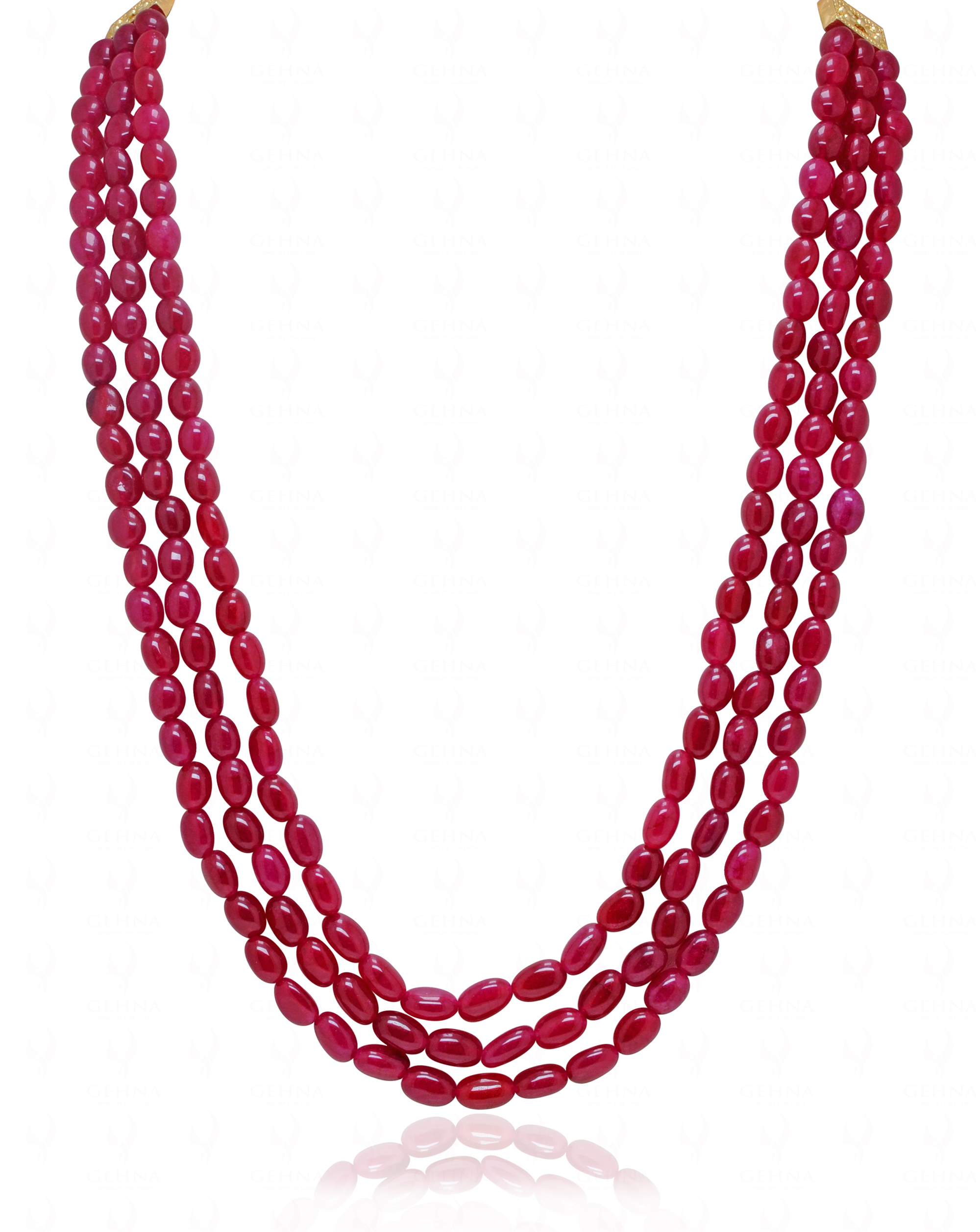 3 Rows Of Ruby Gemstone Oval Bead Necklace NP-1493