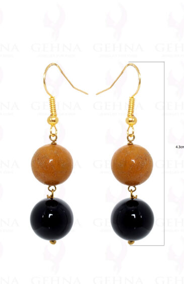 Sandstone & Black Onyx Earrings In Gold Coated .925 Silver ES-1493