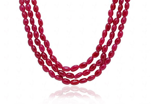 3 Rows Of Ruby Gemstone Oval Bead Necklace NP-1493