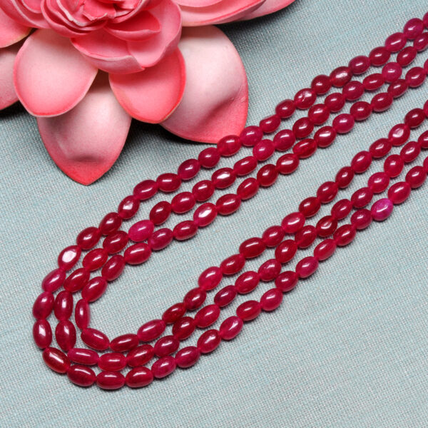 3 Rows Of Ruby Gemstone Oval Bead Necklace NP-1493