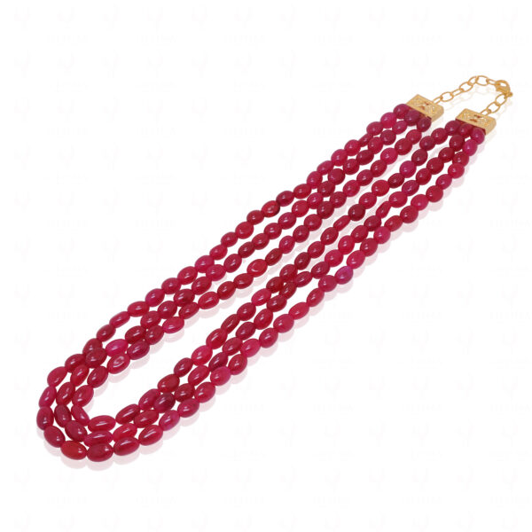 3 Rows Of Ruby Gemstone Oval Bead Necklace NP-1493