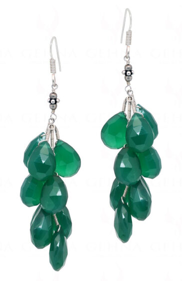 Natural Green Onyx Gemstone Bead Earrings Made In .925 Silver ES-1495