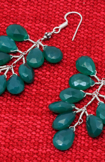 Natural Green Onyx Gemstone Bead Earrings Made In .925 Silver ES-1495