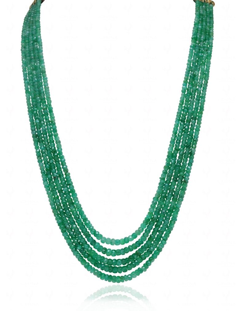 5 Rows Of Beautiful Emerald Gemstone Faceted Bead Necklace For Women NP-1496
