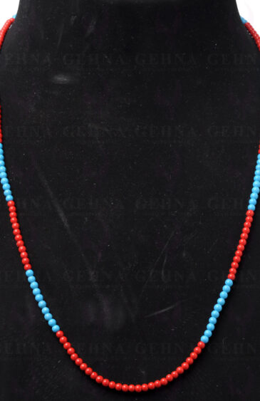 24″ Inches of Red Jasper & Turquoise Gemstone Bead Necklace NS-1496