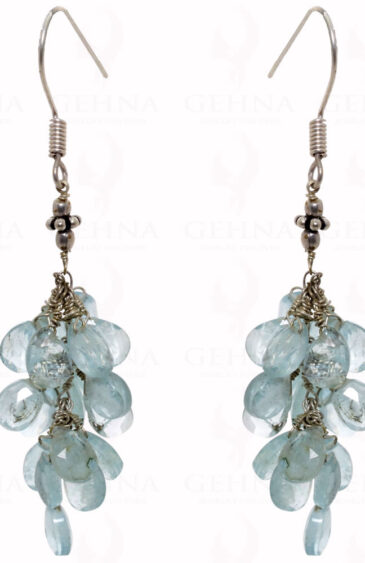 Aquamarine Gemstone Almond Shape Faceted Beads Earrings In .925 Silver ES-1499