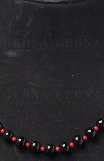 Black Onyx & Red Jasper Gemstone Cabochon Bead Necklace NS-1499