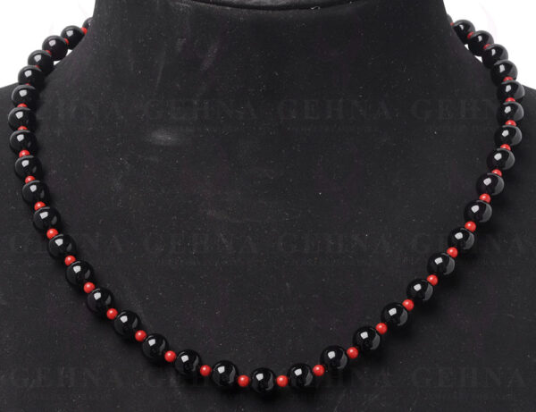 Black Onyx & Red Jasper Gemstone Cabochon Bead Necklace NS-1499