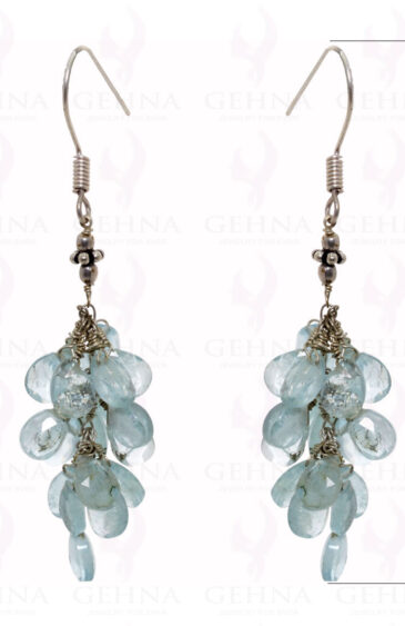 Aquamarine Gemstone Almond Shape Faceted Beads Earrings In .925 Silver ES-1499