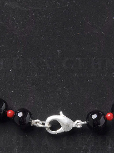 Black Onyx & Red Jasper Gemstone Cabochon Bead Necklace NS-1499