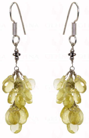 Lemon Topaz Gemstone Faceted Almond Shape Beads Earrings In .925 Silver ES-1500