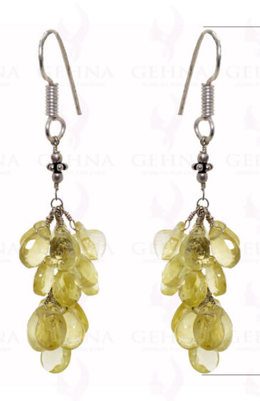 Lemon Topaz Gemstone Faceted Almond Shape Beads Earrings In .925 Silver ES-1500