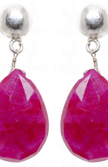 Ruby Faceted Almond Shape Gemstone Earrings Made In .925 Sterling Silver ES-1502