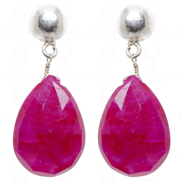 Ruby Faceted Almond Shape Gemstone Earrings Made In .925 Sterling Silver ES-1502