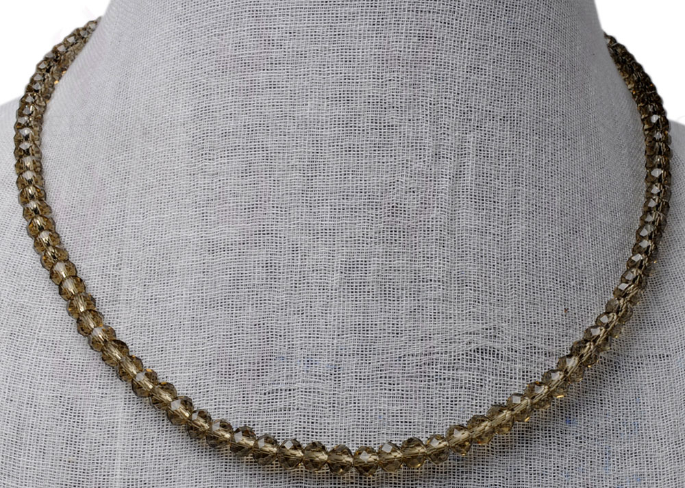 Smoky Quartz Gemstone 6 MM Round Faceted Bead Necklace NS-1502
