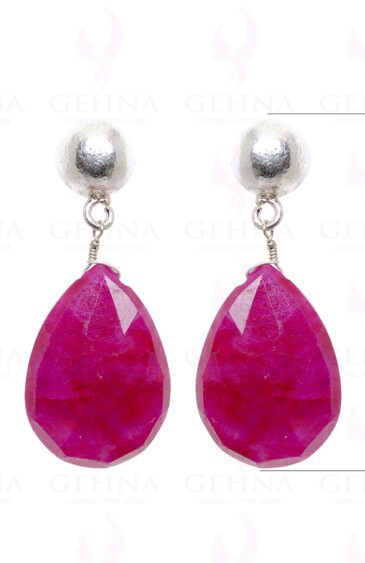 Ruby Faceted Almond Shape Gemstone Earrings Made In .925 Sterling Silver ES-1502