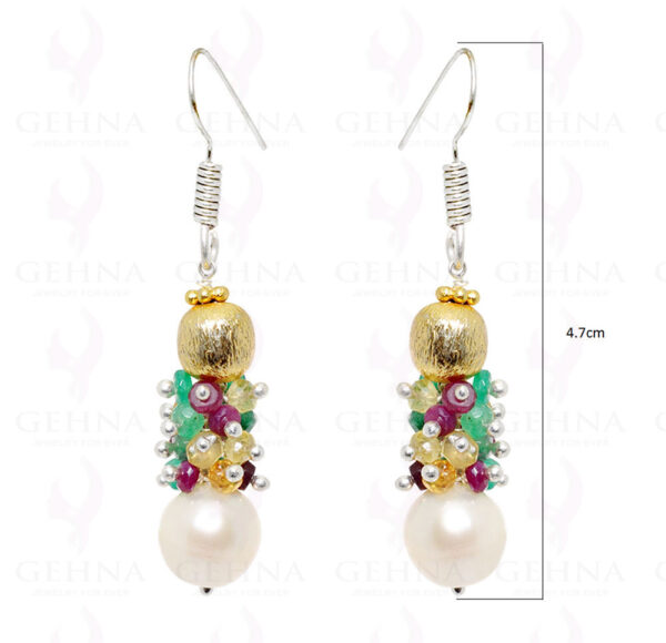 Pearl, Emerald, Ruby Sapphire Earrings In 24K Gold Coated .925 Silver ES-1503