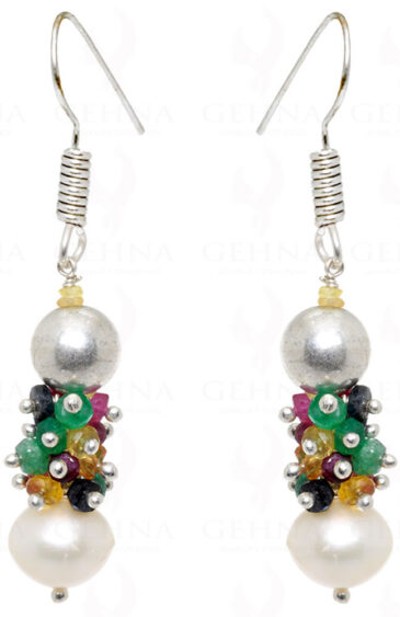 Pearl, Emerald, Ruby Sapphire Bead Earrings .925 Solid Silver ES-1504