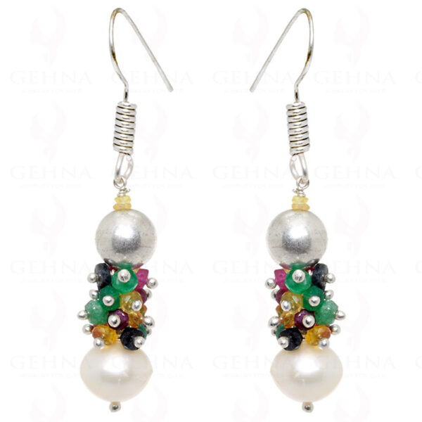 Gold Plated Ruby Emerald and Multicolour Beads Hanging Earrings Online