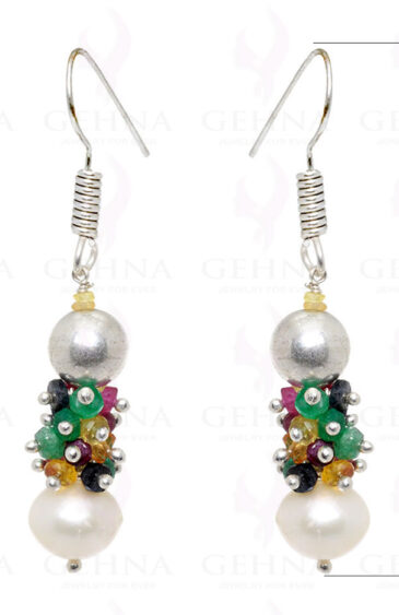 Pearl, Emerald, Ruby Sapphire Bead Earrings .925 Solid Silver ES-1504