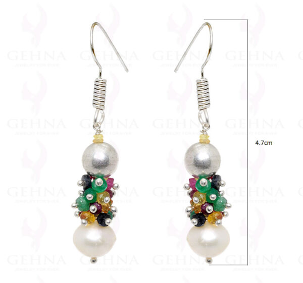 Pearl, Emerald, Ruby Sapphire Bead Earrings .925 Solid Silver ES-1504