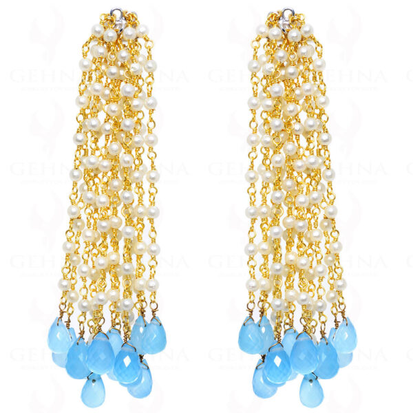 Natural Chalcedony & Pearl Earrings Knotted In 24K Gold Coated Silver ES-1506