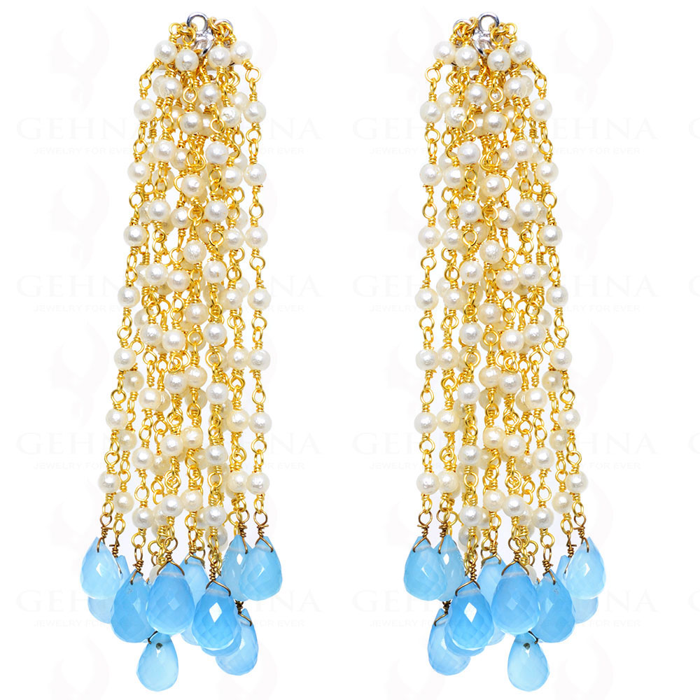 Natural Chalcedony & Pearl Earrings Knotted In 24K Gold Coated Silver ES-1506