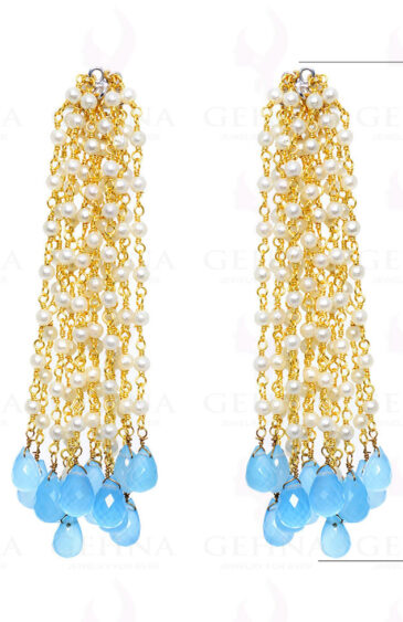 Natural Chalcedony & Pearl Earrings Knotted In 24K Gold Coated Silver ES-1506