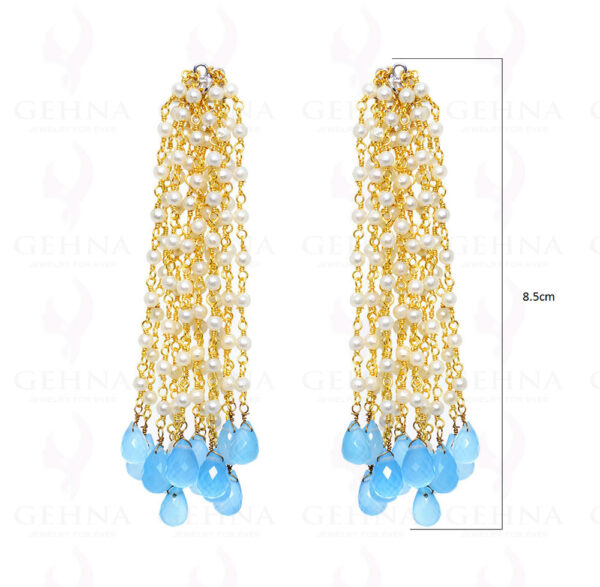 Natural Chalcedony & Pearl Earrings Knotted In 24K Gold Coated Silver ES-1506