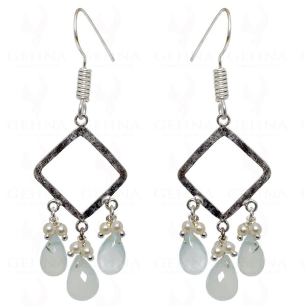 Pearl & Chalcedony Drops Earrings Made With .925 Sterling Silver ES-1507