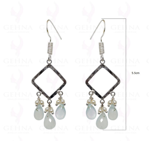 Pearl & Chalcedony Drops Earrings Made With .925 Sterling Silver ES-1507