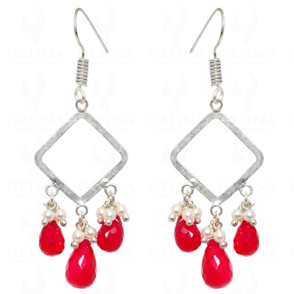 Pearl & Pink Chalcedony Drops Earrings Made With .925 Sterling Silver ES-1508