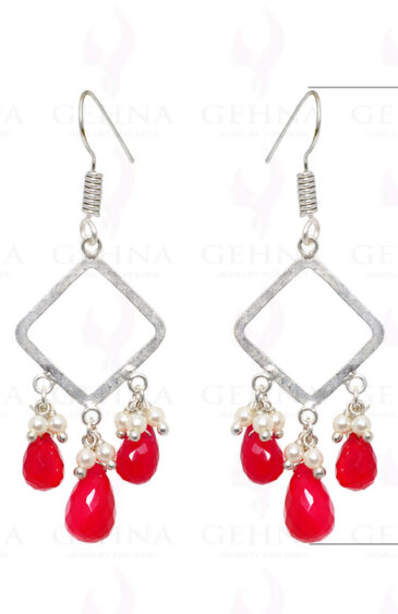 Pearl & Pink Chalcedony Drops Earrings Made With .925 Sterling Silver ES-1508